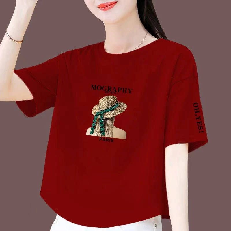 100%纯棉短袖t恤女夏季新款时尚百搭宽松显瘦遮肚上衣体恤衫女装