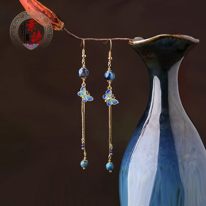合金珐琅耳饰 复古流苏耳环长款性感国风日常耳坠明制手工百搭女