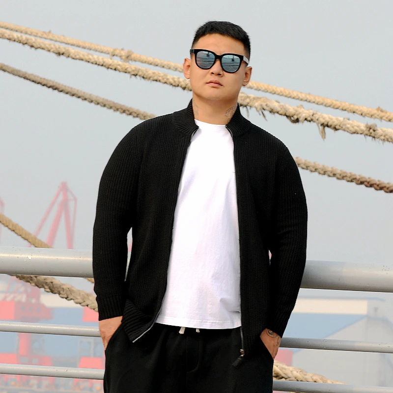 099秋冬新款韩版纯色百搭款针织衫外套加肥加大拉链长袖针织开衫