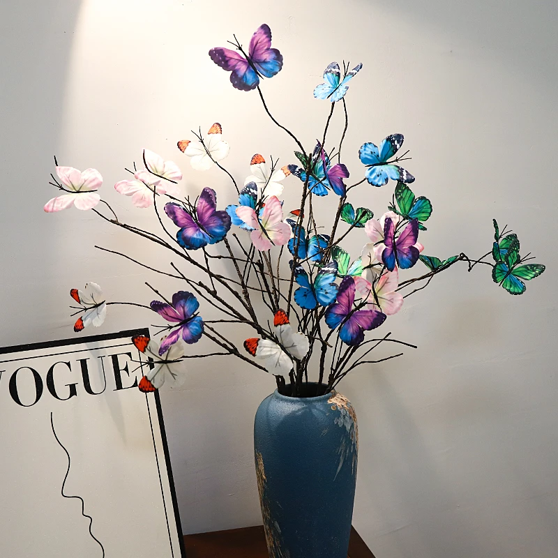 仿真花假花枯枝蝴蝶手工diy创意花束配材桌面摆件插花花艺材料