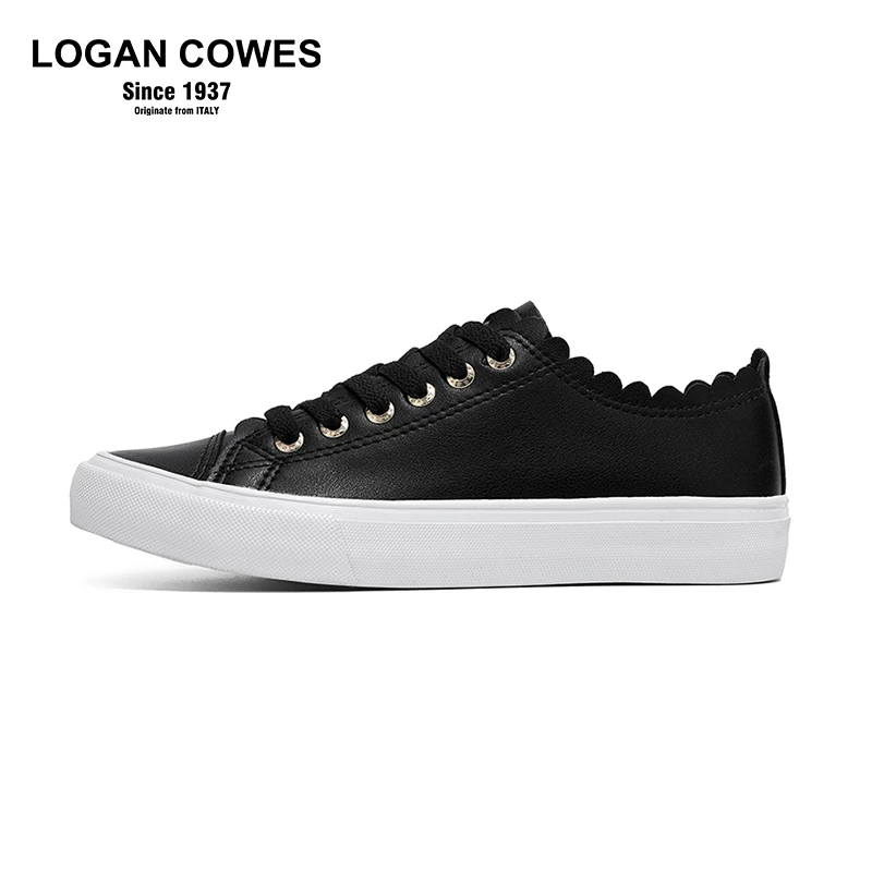 LOGAN COWES时尚百搭款女鞋简约全黑低帮懒人一脚蹬休闲板鞋2302