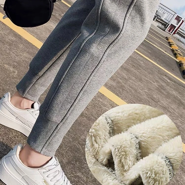 浅灰加绒运动裤女秋冬季2025新款加厚外穿束脚保暖休闲裤子卫裤女