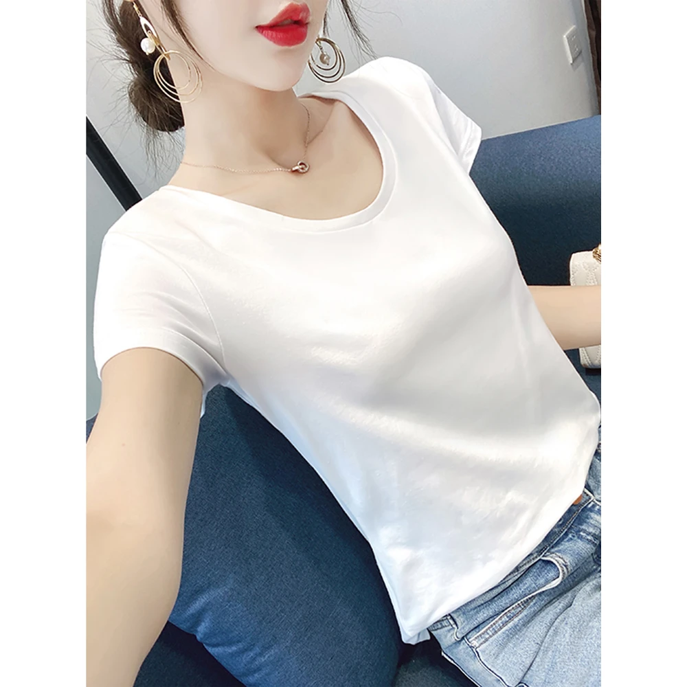 白色t恤女短袖修身春夏季2025年新款棉质打底衫内搭半袖纯色上衣