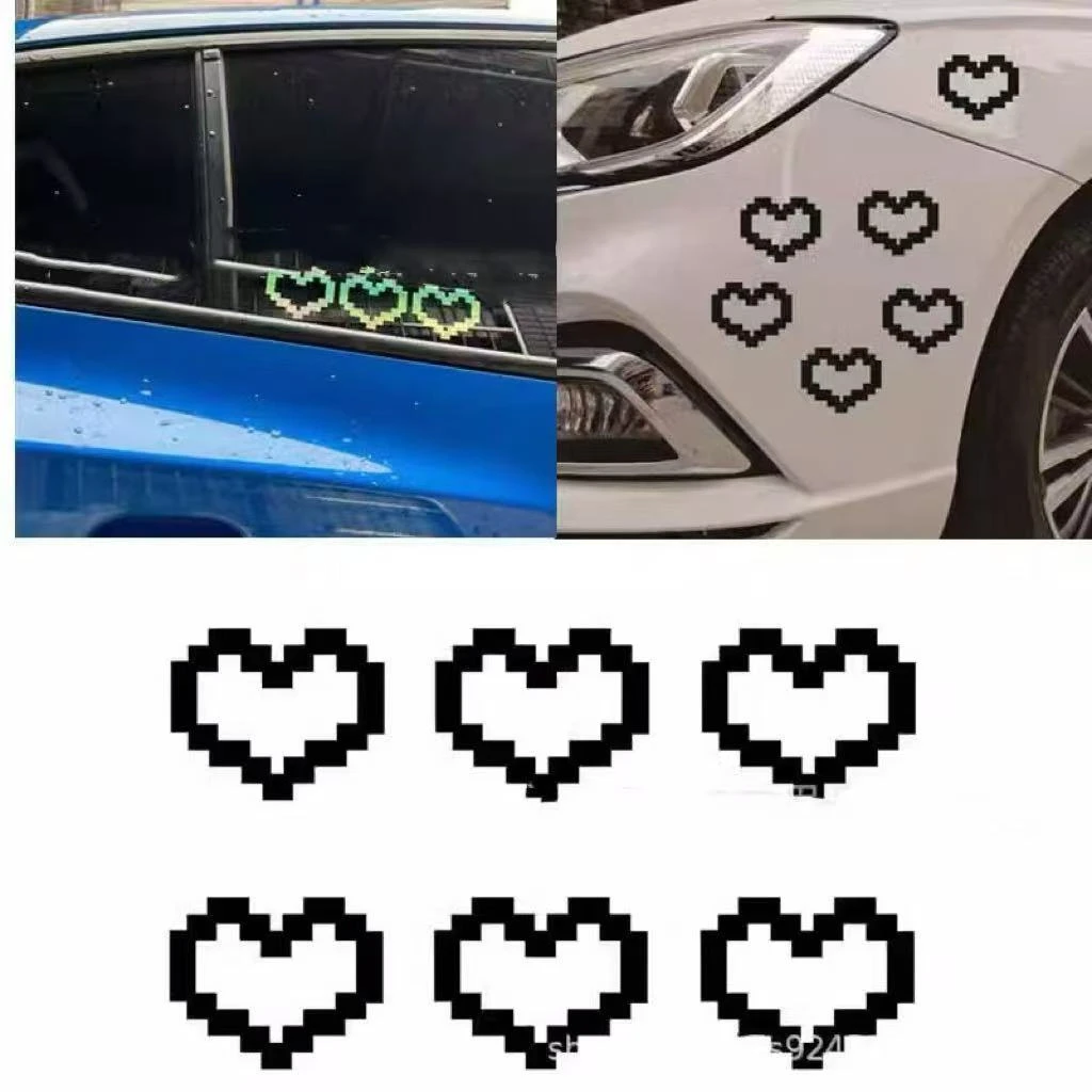 个性化马赛克心形汽车身贴纸6pcs后窗玻璃贴花电瓶摩托爱心装饰纸