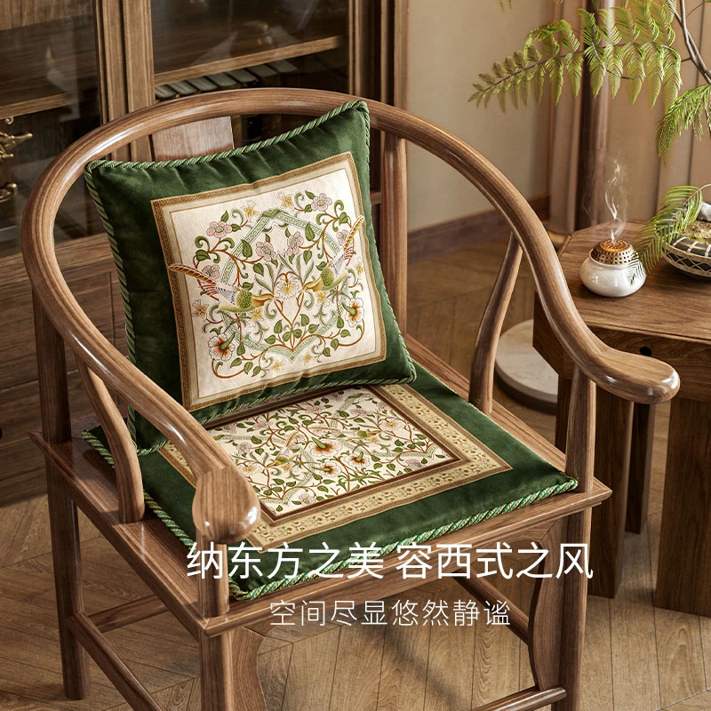 【百鸟图新中式抱枕】家用古典客厅卧室茶室太师椅轻奢高级腰枕靠垫
