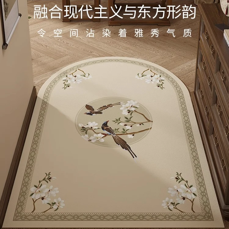 中式别墅入户门口的地垫玄关皮革垫防滑可裁剪踩脚垫空谷幽兰