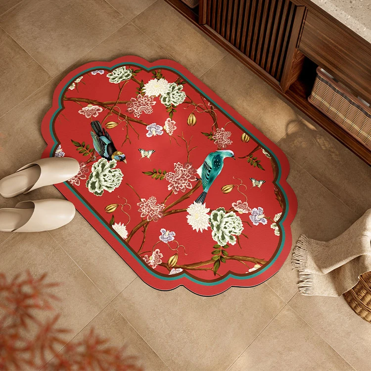 锦绣华年红色喜庆卫生间浴室垫异形硅藻泥吸水防滑地垫洗手间脚垫