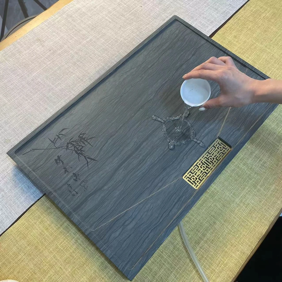 天然木纹石茶台竹韵简约茶盘茶几