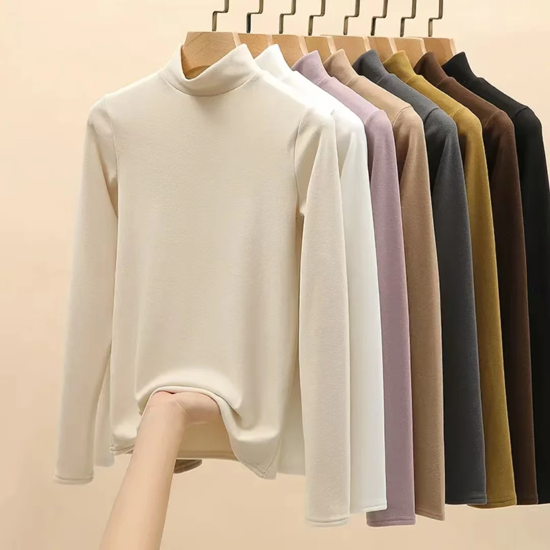 半高领双面德绒打底衫女2025新款秋冬加厚加绒内搭爆款上衣T恤冬