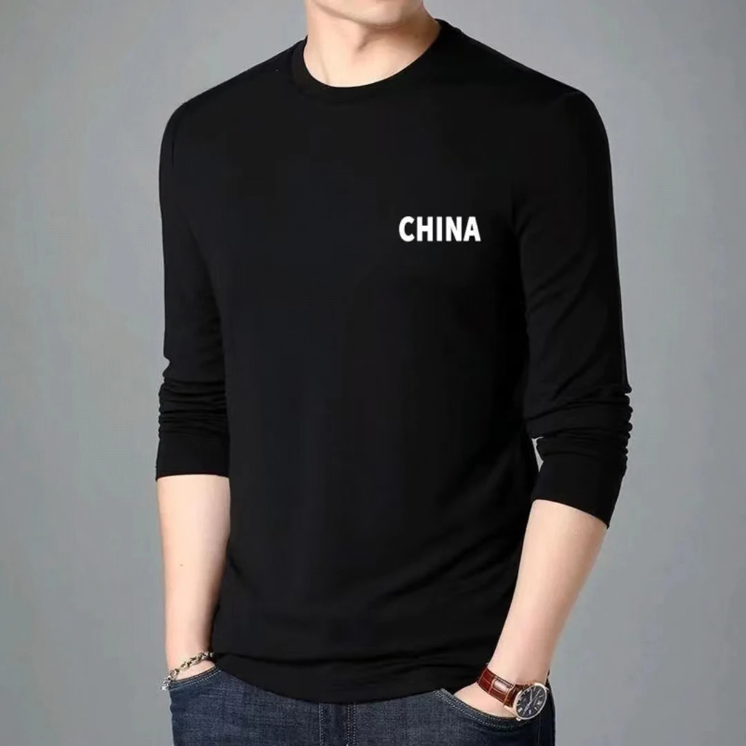 长袖长绒棉长袖T恤百搭情侣装圆领上衣时尚休闲潮流男士