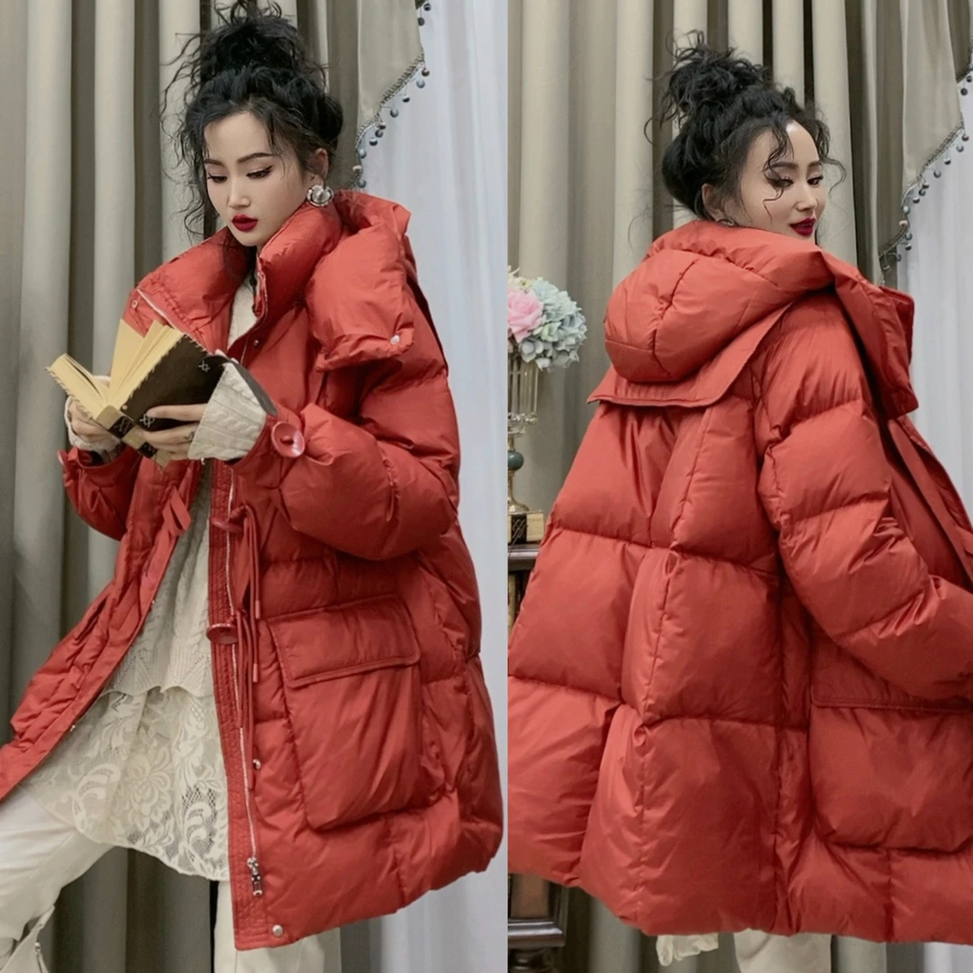 冬季爆款大口袋连帽羽绒服女时尚新款宽松显瘦保暖羽绒外套-3355