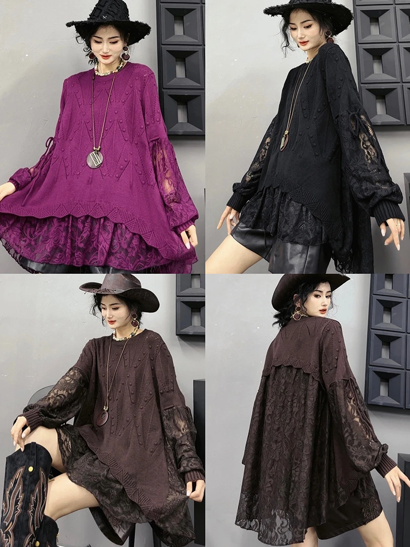 秋冬新款时尚宽松显瘦透气上衣大码休闲韩版长袖纯色针织衫-66198