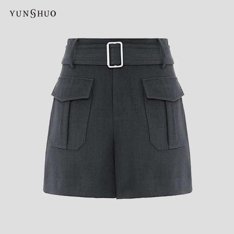 YUNSHUO休闲短裤女高腰显瘦带腰带a字裤子195088