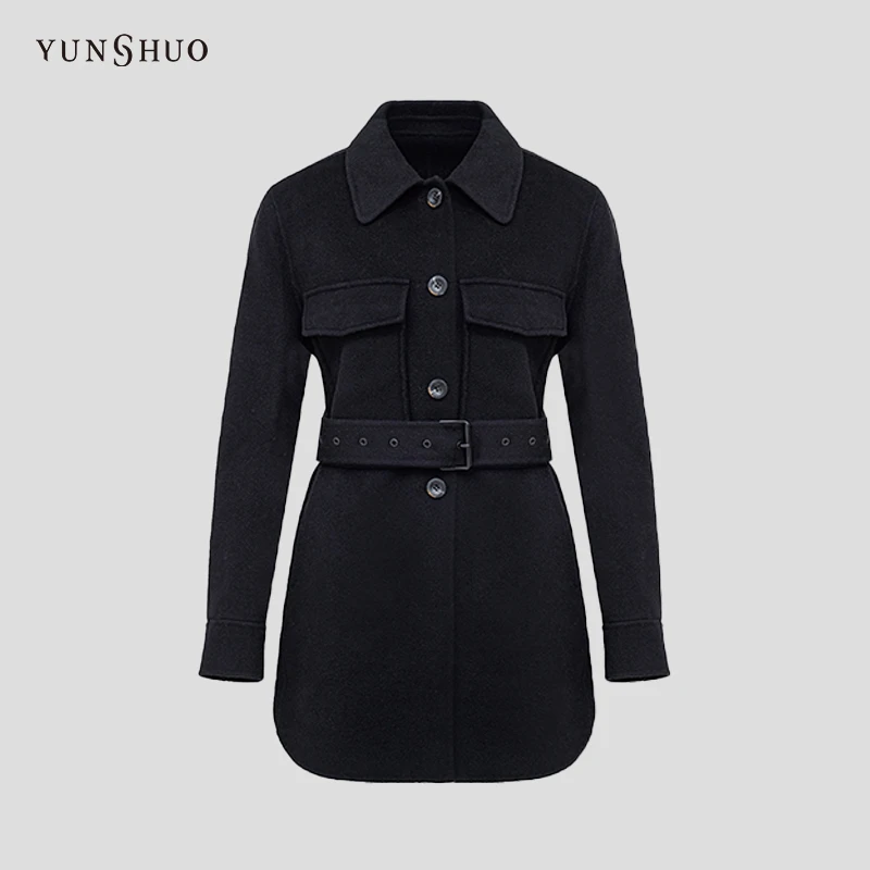 YUNSHUO毛呢外套女冬季新款修身通勤优雅大衣496113