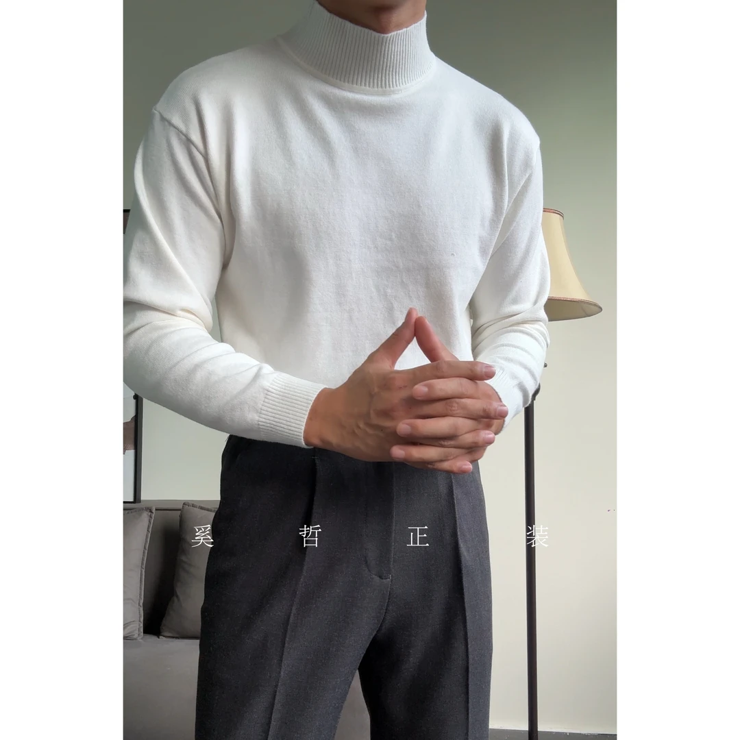 秋冬季男士半高领毛衣保暖舒适针织百搭纯色打底衫潮流内搭毛衣