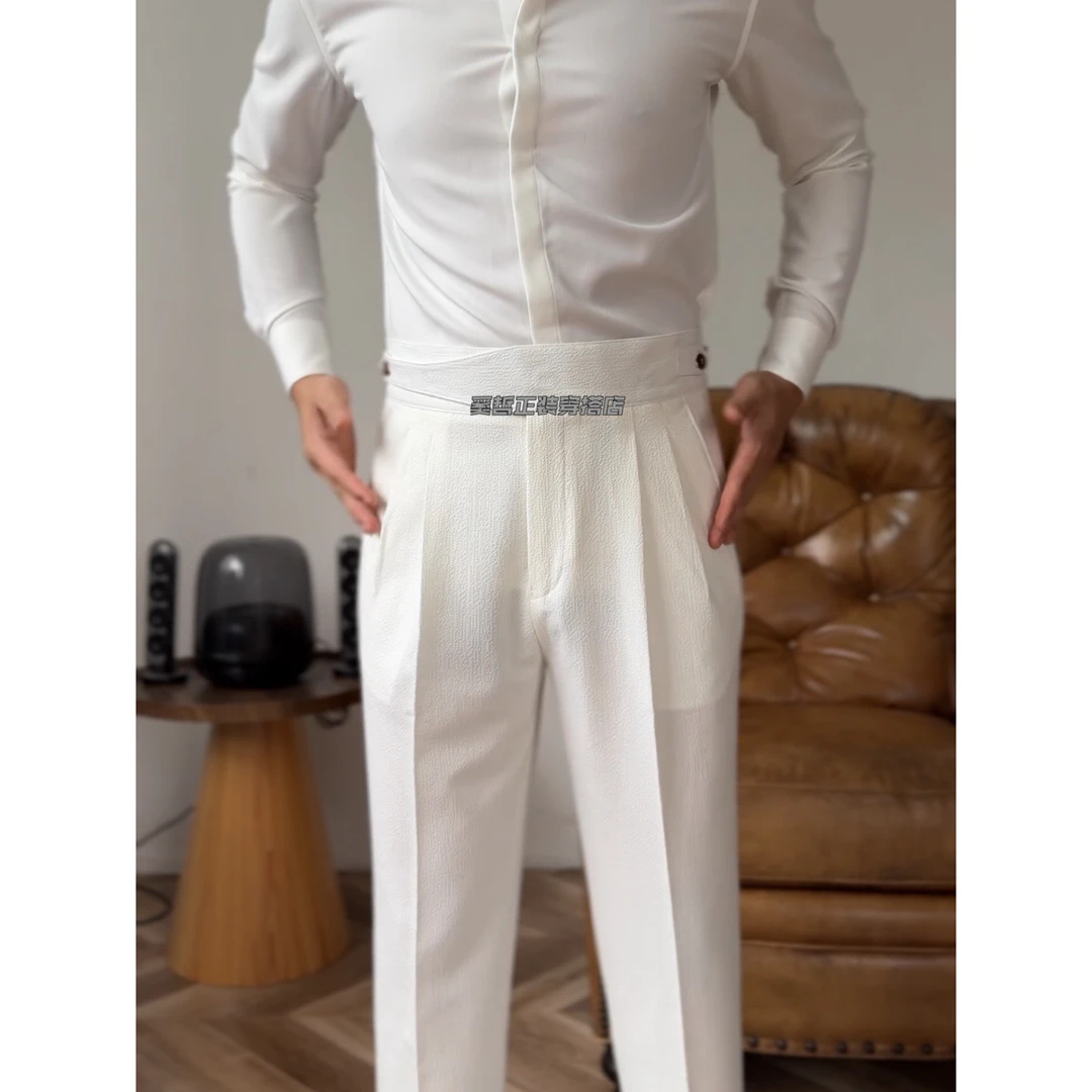 夏季垂感免烫绅装泡泡纱休闲裤意式廓尔喀高腰西裤裤子060