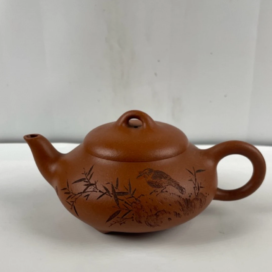 《汉堂石瓢壶》纯手工茶具泡茶壶，原矿降坡泥，260毫升，全手工雕刻。
