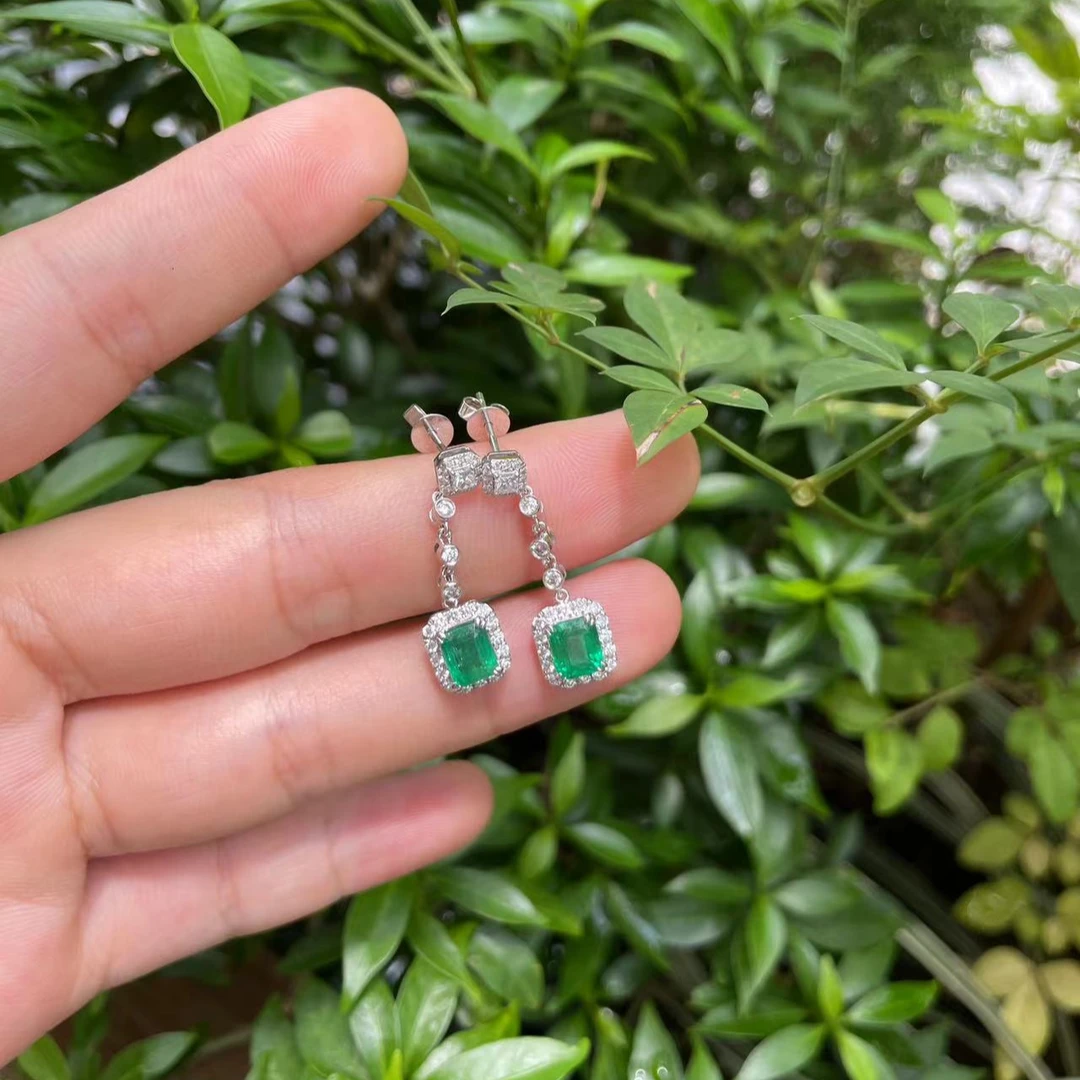 天然祖母绿耳钉轻奢高级时尚明星款小众设计绿色方形绿耳环高端