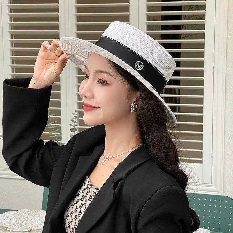 ins网红草帽女夏天复古英伦平顶礼帽小清新沙滩防晒遮阳帽潮