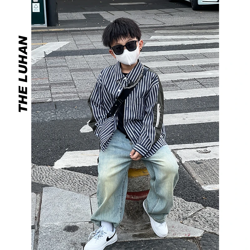 THE LUHAN【退役飞行员】儿童中大童秋季休闲条纹衬衫两件套