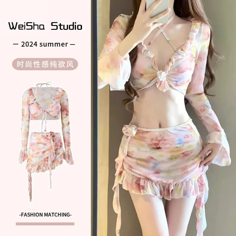 泳衣女2024新款比基尼性感四件套分体纯欲风泡温泉时尚女式泳装