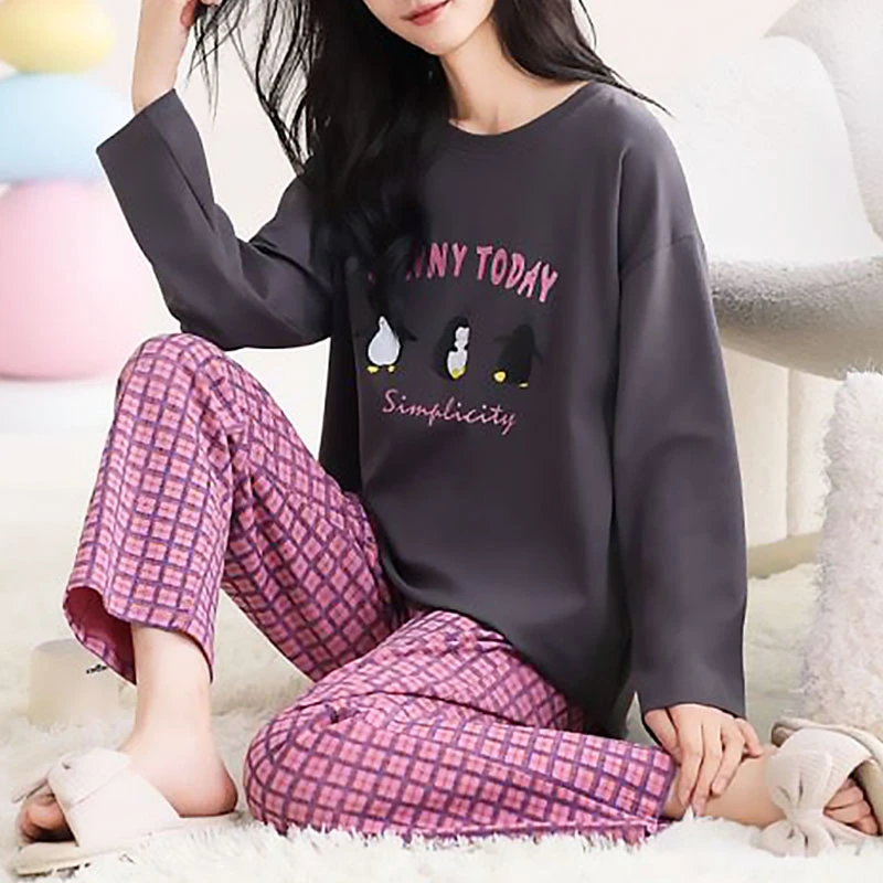 2025年春秋新款女士长袖长裤睡衣套装休闲居家外出可穿套头家居服