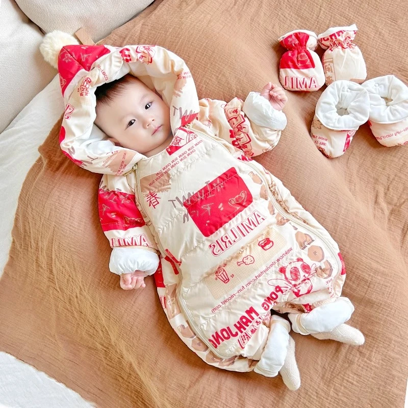 【巴拉】婴儿羽绒服连体衣男女宝宝新生儿拜年服冬季羽绒爬抱衣服