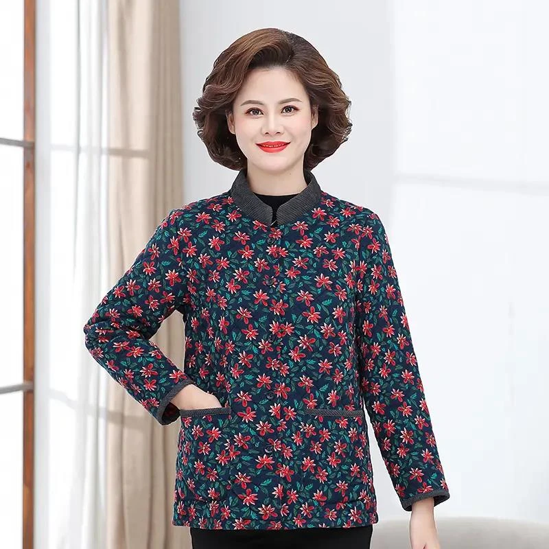 奶奶秋装薄款小棉衣外套中老年人妈妈夹棉碎花上衣复古老太太衣服