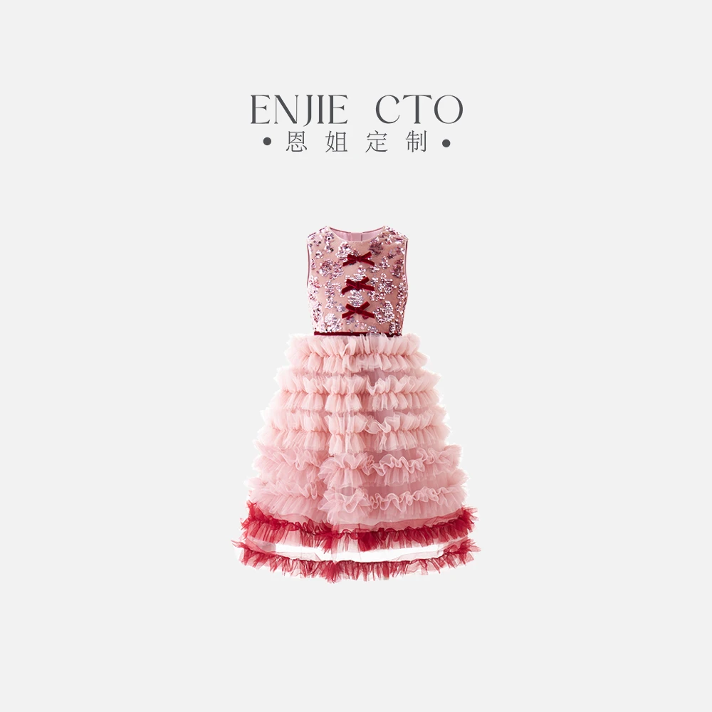 【恩姐定制】冬季童装加绒厚款女童设计师走秀款连衣裙EN9010