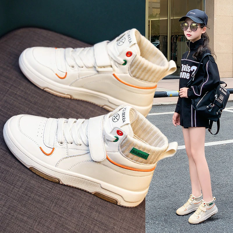 女童运动鞋2025新款秋冬儿童鞋子女中大童高帮小白鞋加绒板鞋软底