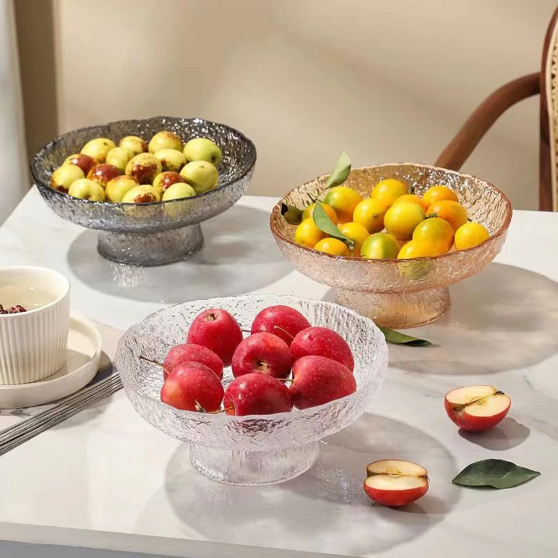 日式玻璃水果盘玻璃家用客厅水果蓝网红轻奢干果零食糖果盒果篮子