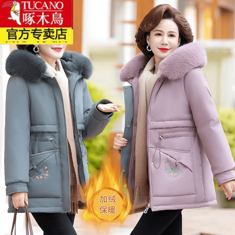 妈妈冬装派克服外套40岁50中老年棉衣女秋冬大码中年加厚保暖棉服