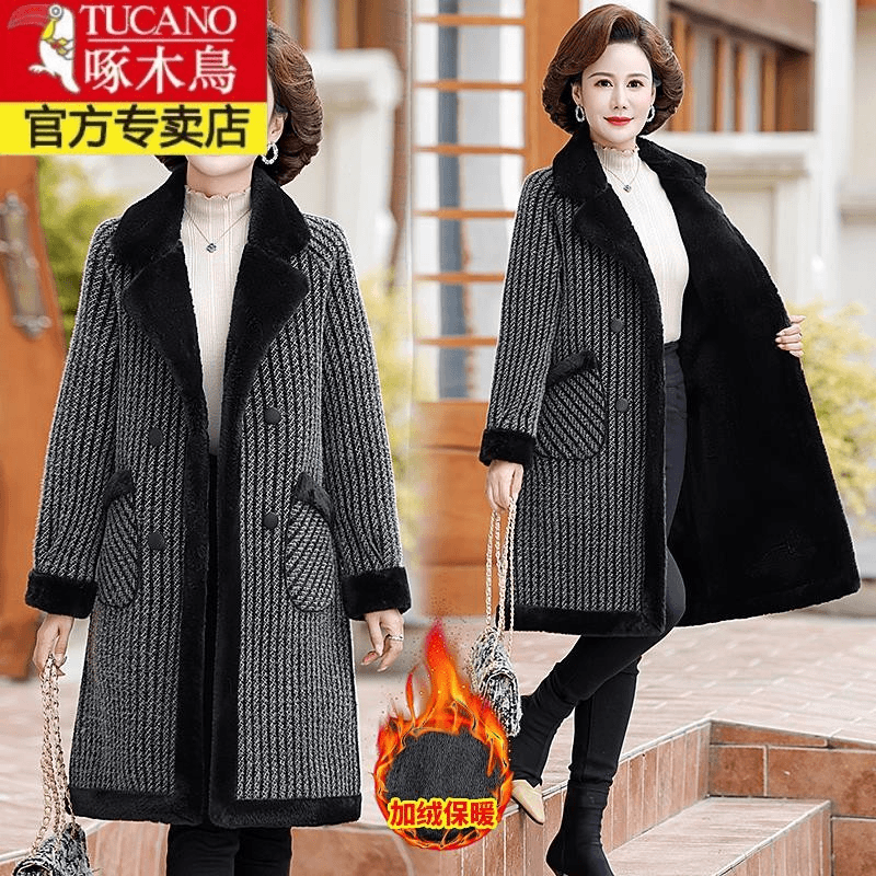 新款秋冬款洋气大衣女年轻妈妈装高贵加厚款加绒毛呢保暖外套