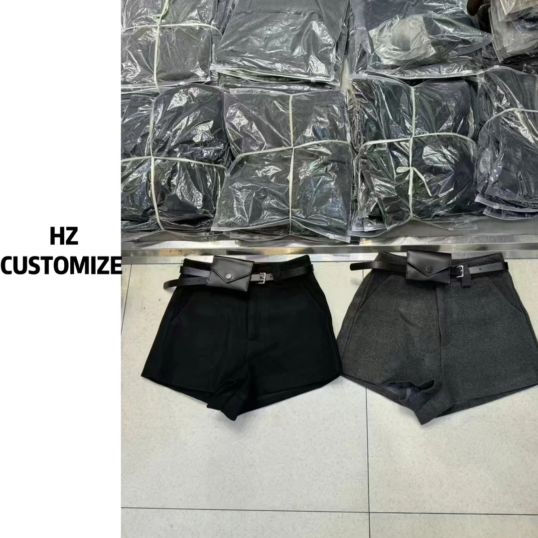 惠惠子甄选【呢料短裤】冬季配腰包高腰显瘦加厚呢料短裤阔腿裤