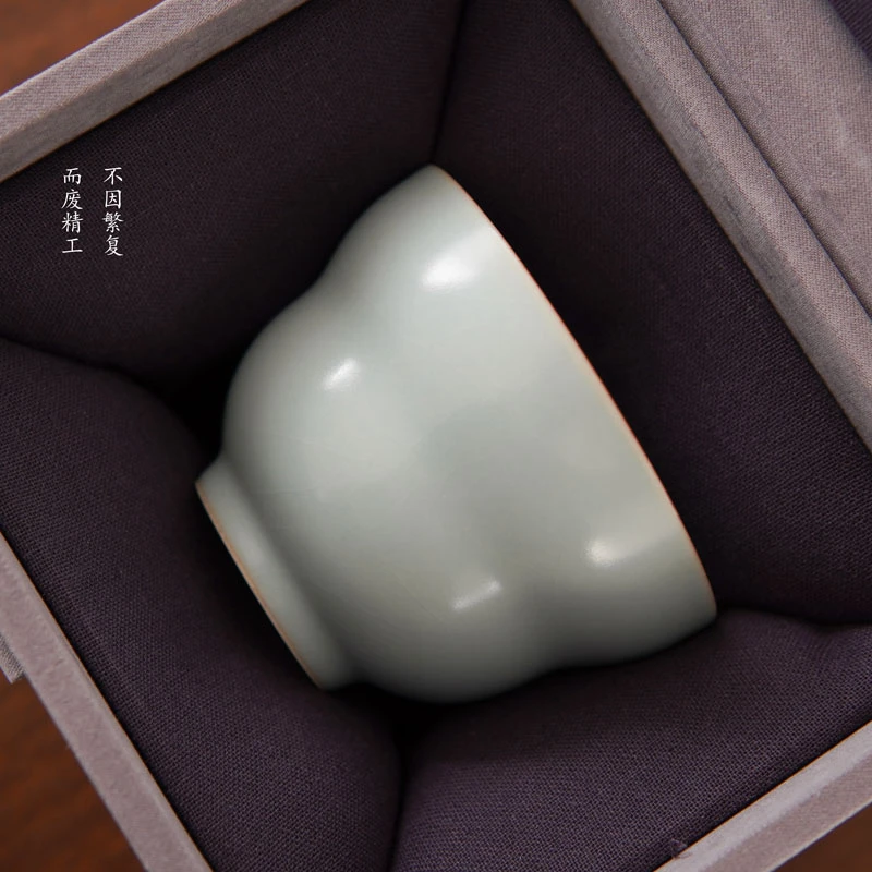 汝窑天青玛瑙入釉茶道复古中式手工葫芦大号青瓷汝瓷主人杯茶杯