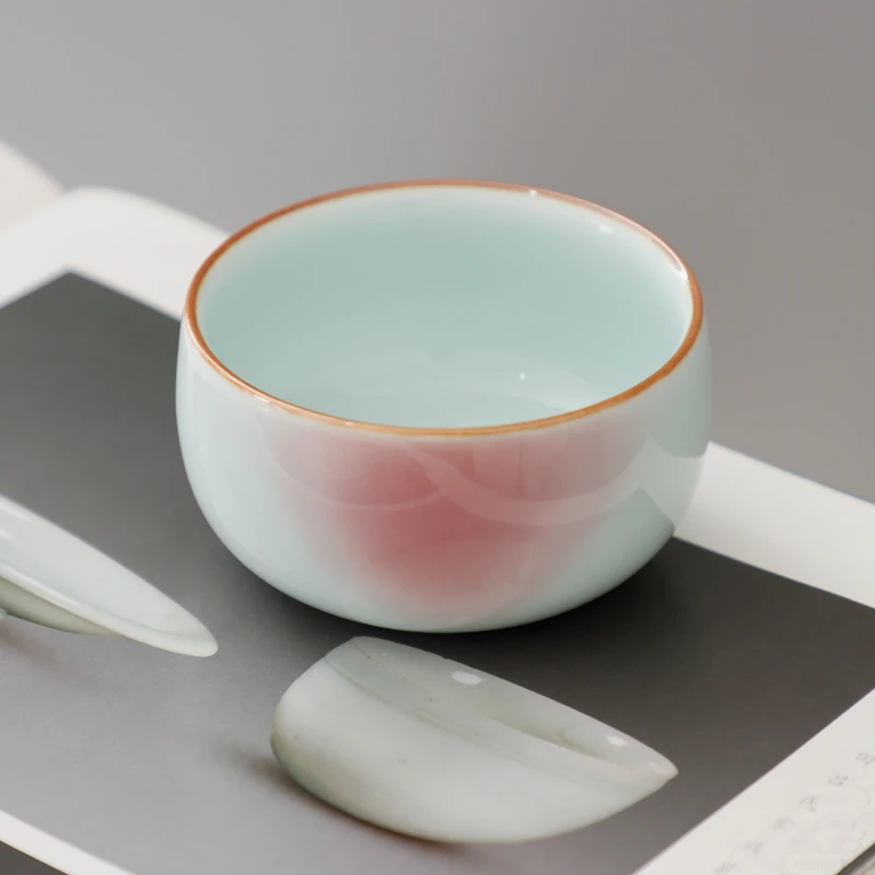 钧窑王彪手作中式宝石釉茶道茶具钧瓷功夫茶杯月白粉青罗汉主人杯