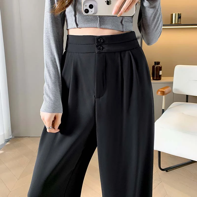 西装阔腿裤女裤子春秋2023新款高腰垂感直筒微胖窄版高级感西裤夏
