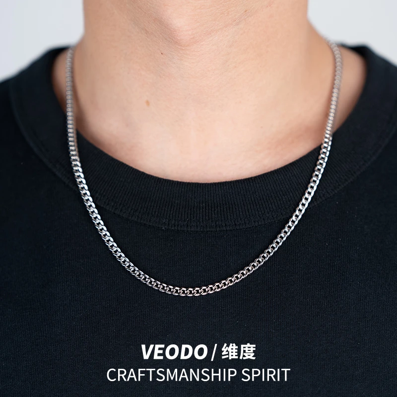 链子925银 【细古巴链】纯银男士简约潮流嘻哈时尚百搭朋克素链手工