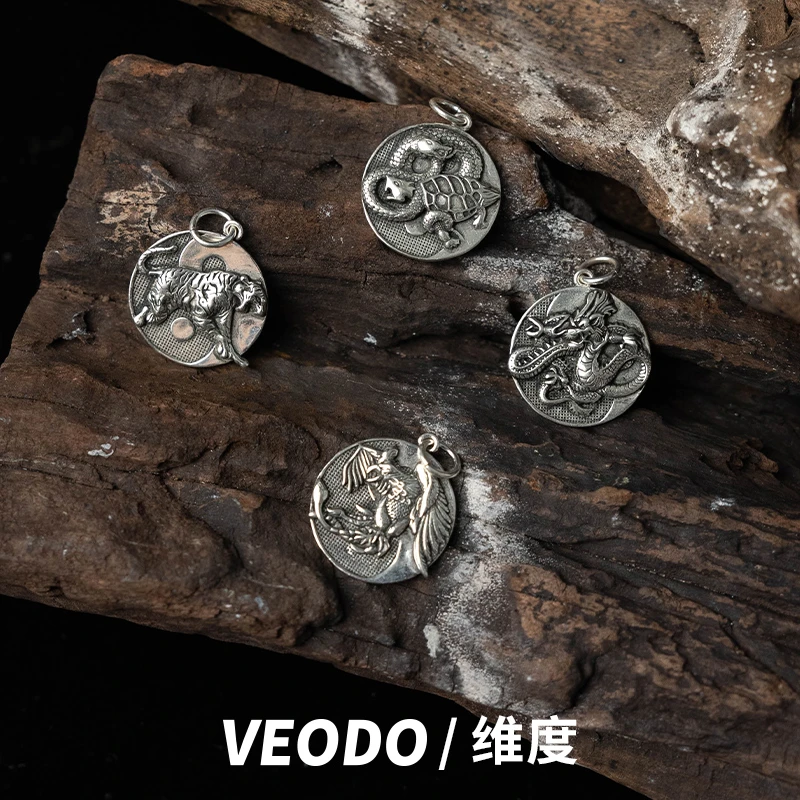 吊坠925银 【四大神兽】项链男士做旧挂坠霸气守护神四象银制品双面