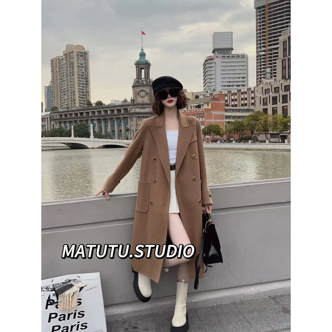 【黑金系列】双面羊毛大衣女2025秋季新款网红双面呢韩版大衣女