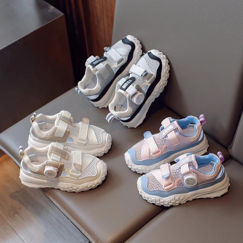 ABC女童运动凉鞋2024夏季新款男童时尚百搭防滑镂空沙滩鞋网面鞋