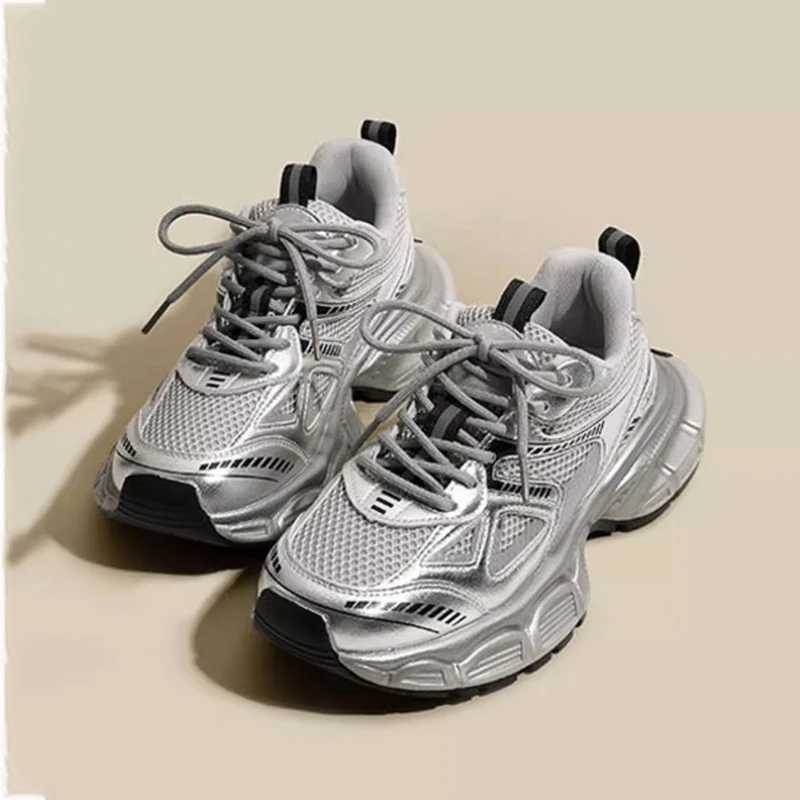 ABC女童厚底老爹鞋2025春秋季儿童百搭网面透气运动鞋中大童单鞋