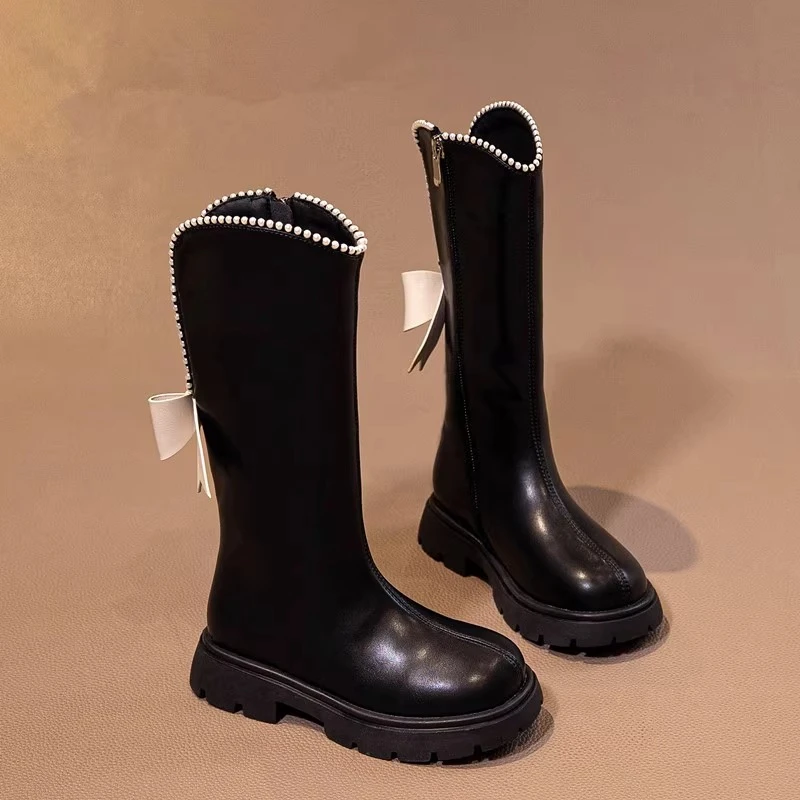 ABC女童马丁靴2025秋冬新款儿童软底时尚二棉靴中大童皮靴高筒靴