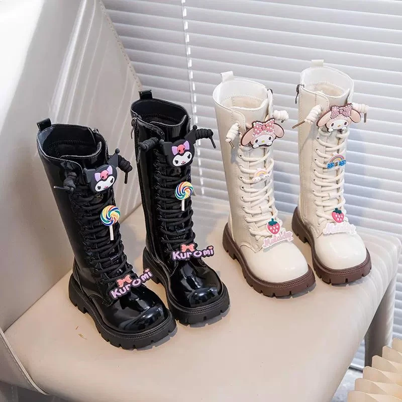 ABC女童库洛米马丁靴2025冬季款女孩加绒保暖棉靴中大童公主靴子