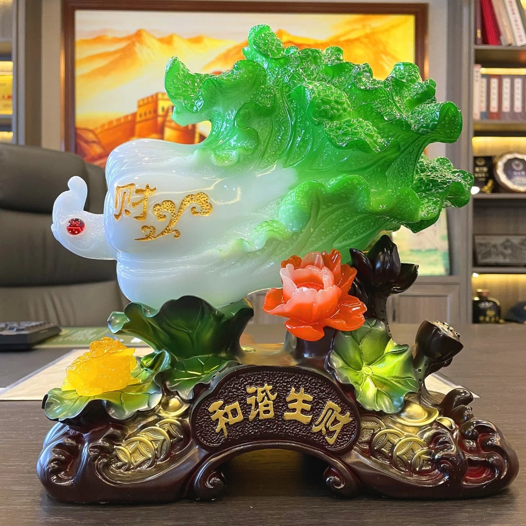 新款和谐生财金蟾白菜摆件中式装饰品收银台工艺品大号酒柜开业