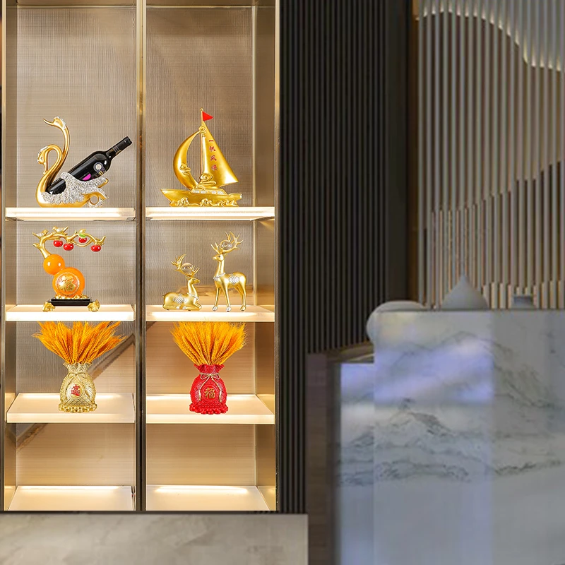 新中式套装家装摆件轻奢高档酒柜家居客厅电视柜玄关玻璃门酒柜