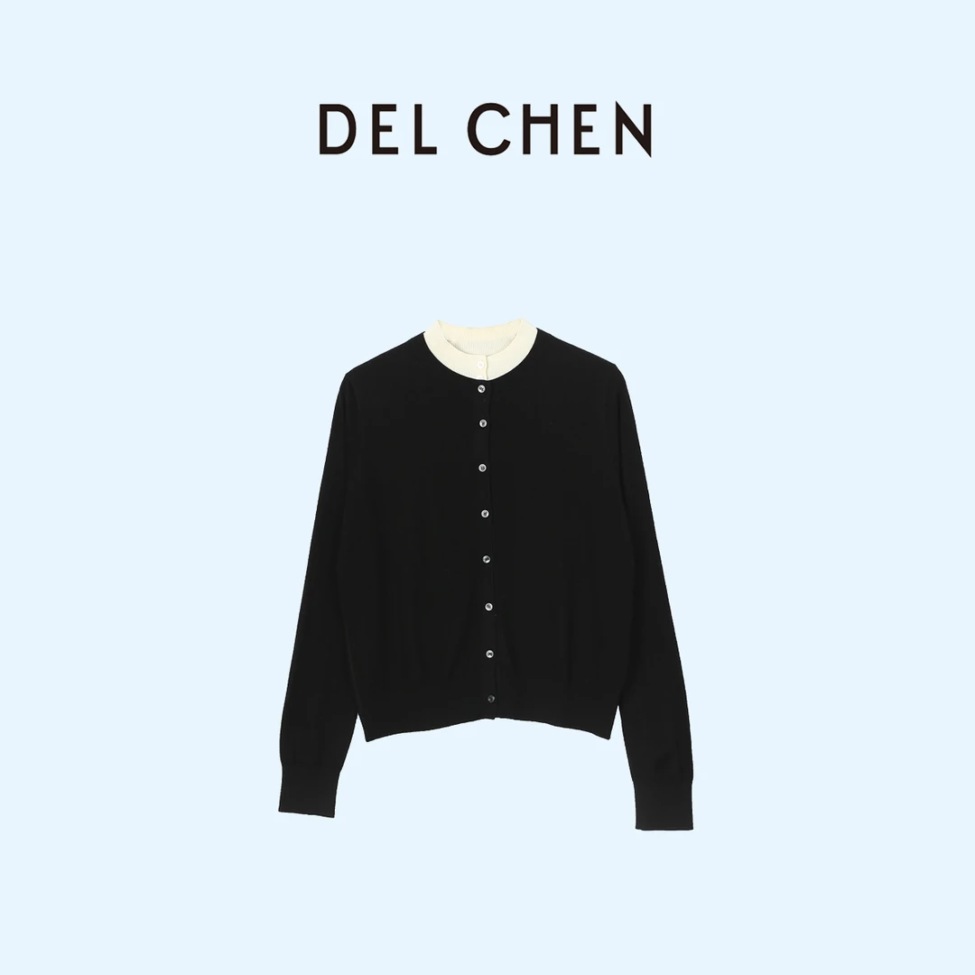 DELCHEN 2024FW 撞色拼接假两件针织开衫DCTY80021