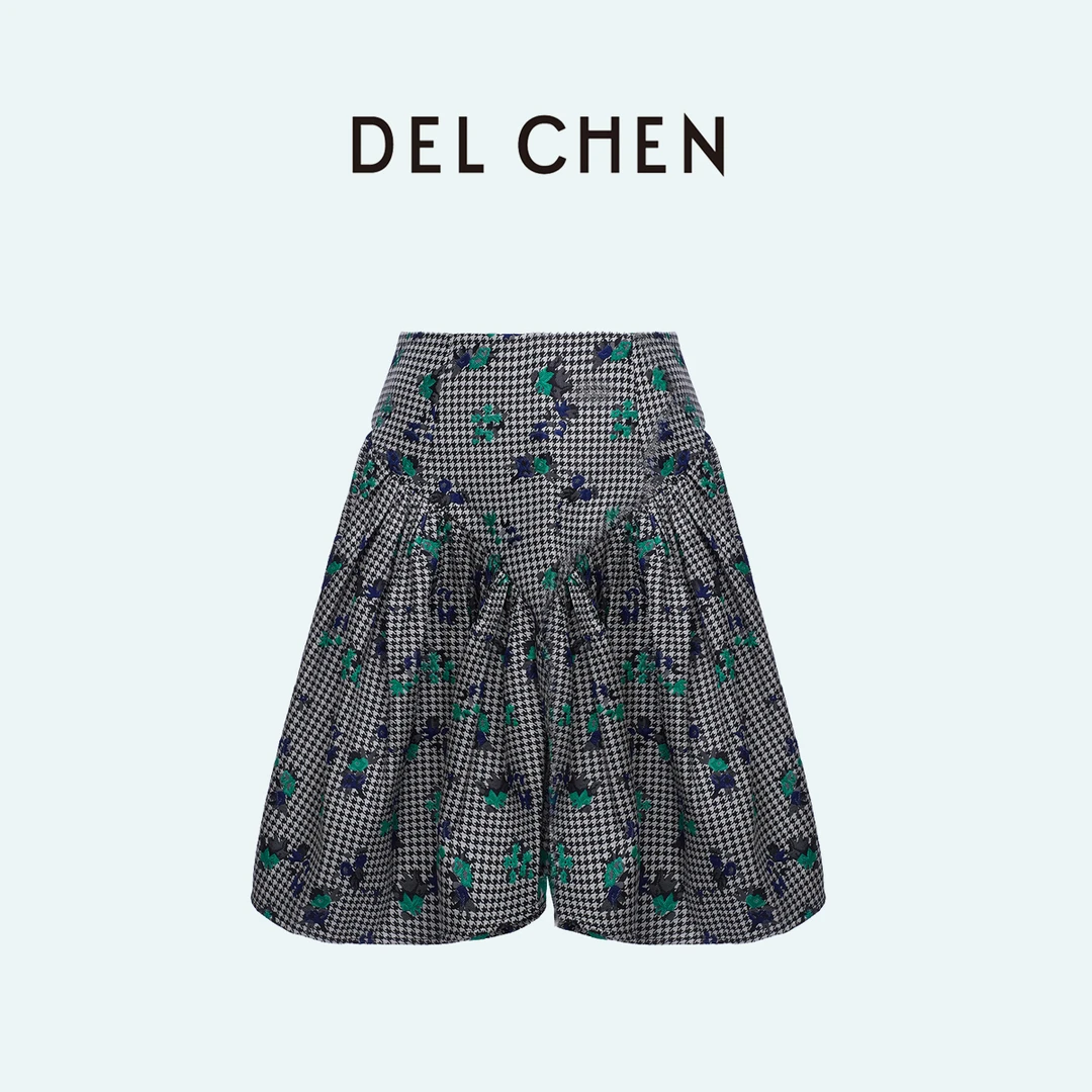 DELCHEN 2023FW   绿色千鸟格A字蓬蓬裙 DCSY7610