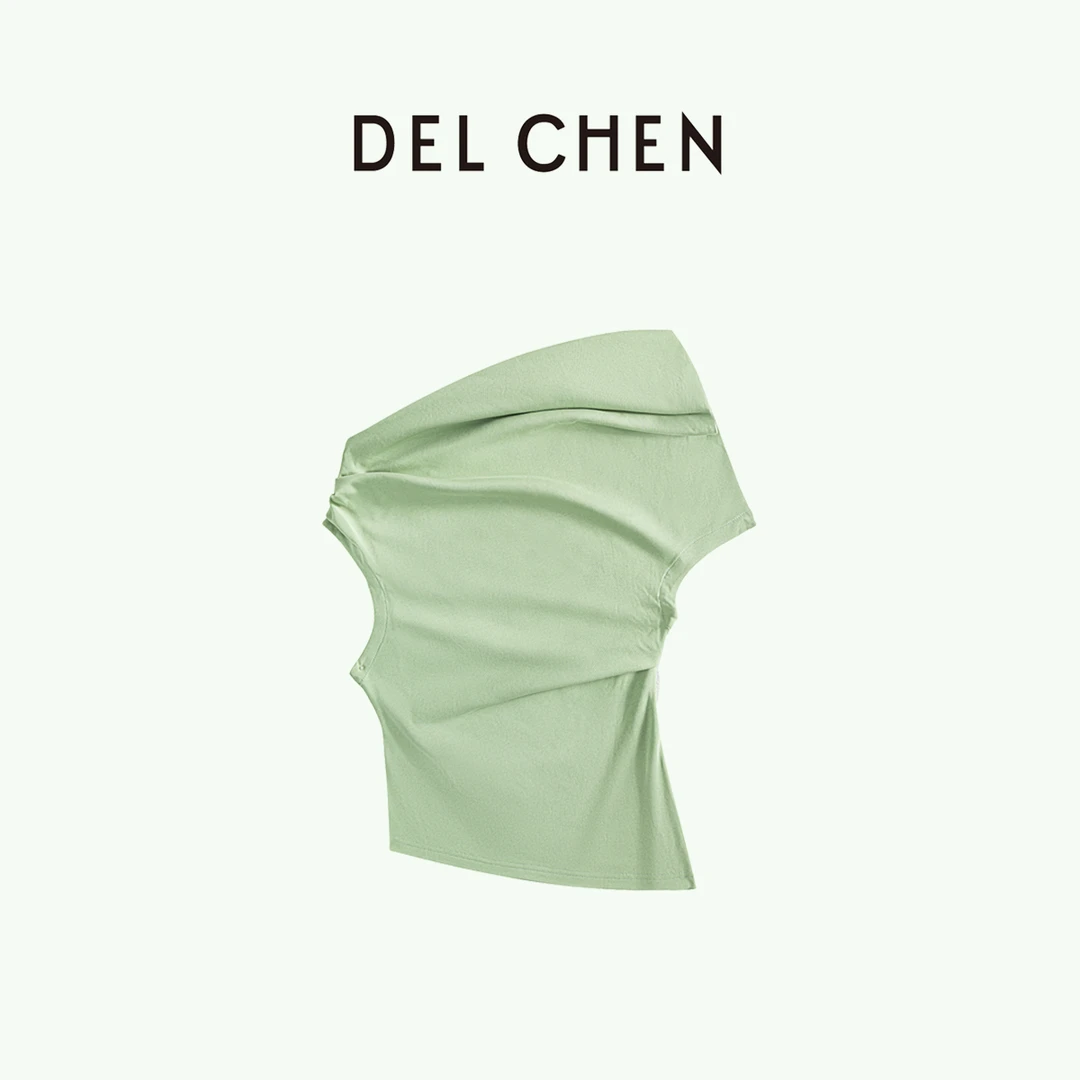 DELCHEN 2024SS  绿色斜边不规则短袖上衣 DCTY7831