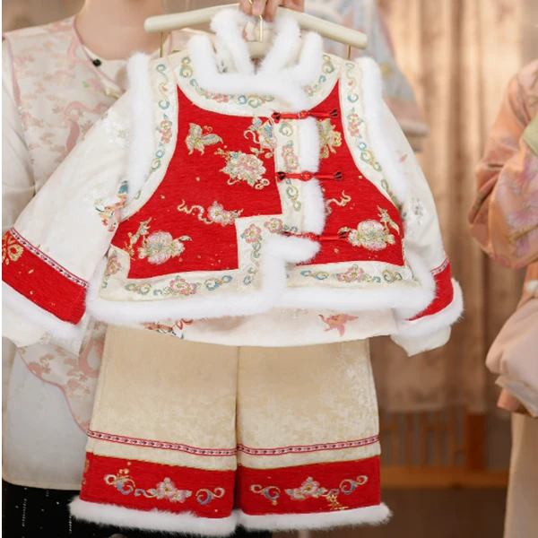 【冬季穿搭2】女童格格服夹棉加厚宫廷风三件套清汉风冬款拜年服
